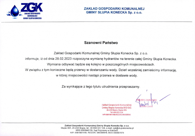 Uwaga wymiana hydrantów