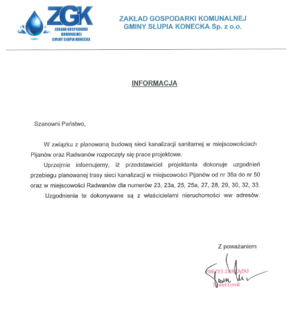 Informacja - budowa sieci kanalizacji