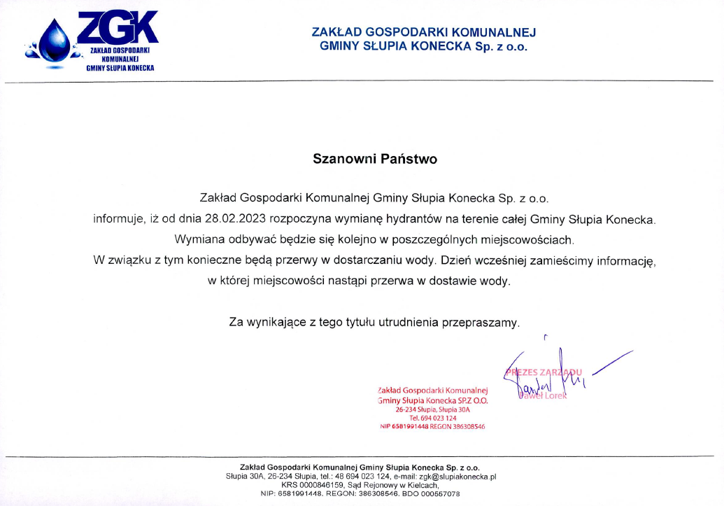 Uwaga wymiana hydrantów