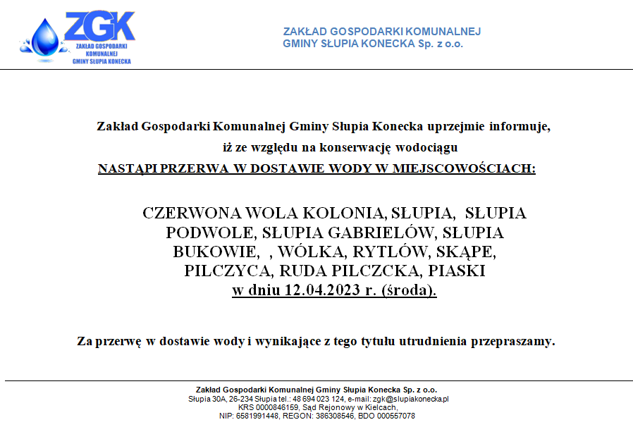 Uwaga przerwa w dostawie wody!