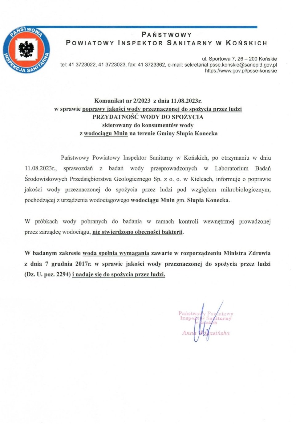 Komunikat nr 2/2023 z dnia 11.08.2023r.