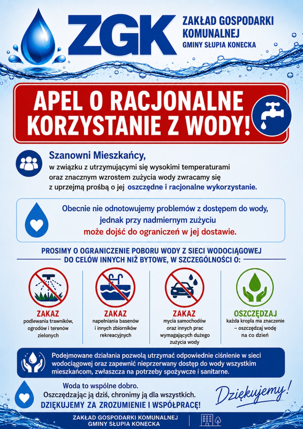 APEL O RACJONALNE KORZYSTANIE Z WODY